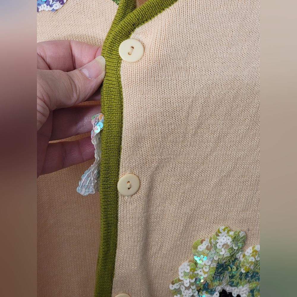 Storybook Knits Cardigan with Sequin Floral Embellishments Size S - Picture 5 of 10